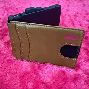 Brown Leather Flip Minimalist Wallet Case with Card Slots RFID Protected